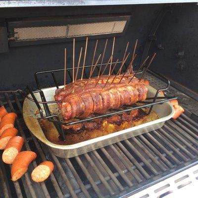 We are always cooking! Pork Loin wrapped in Bacon