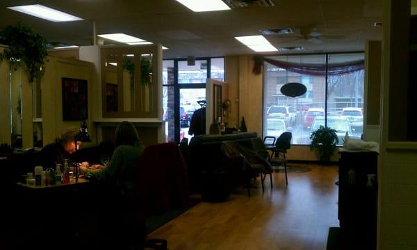 Really nice salon with clean, new wood floors, lots of huge windows, big stations & comfy shampoo bowls and waiting area!