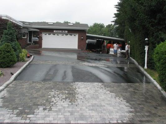 Driveway with two paver aprons