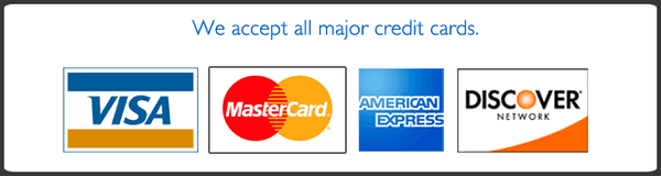 We accept all major credit and debit cards.