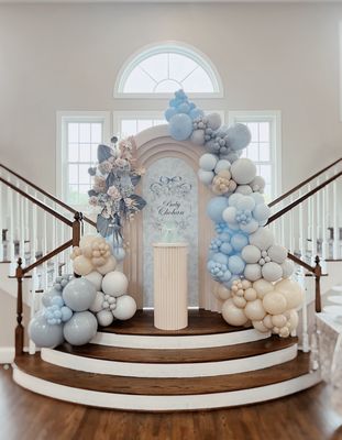 Baby Shower Balloon Arch with Floral arrangement