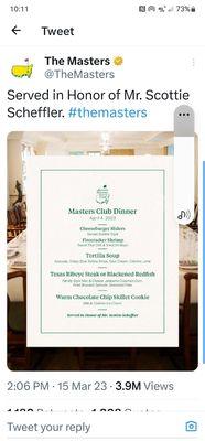 2023 Masters Champions Dinner Menu