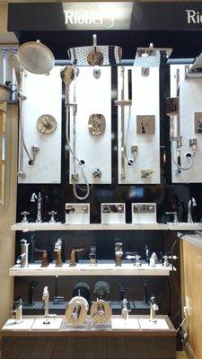 A display of Riobel faucets in our Fishkill Showroom.