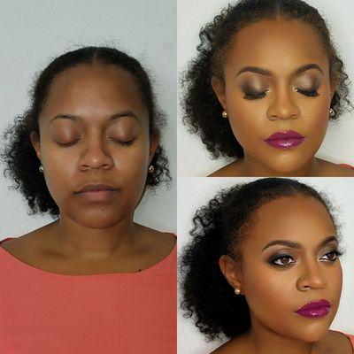 Before and after shot of this classic Smokey Eye look with a Pop of Color