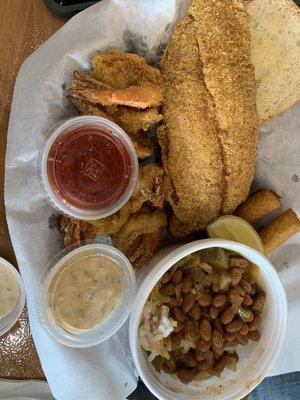 Fish & shrimp. With red beans & rice.