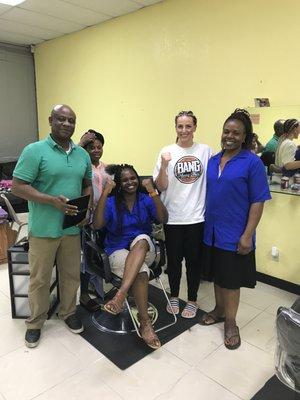 I came to GAHBW to have my hair braided for an upcoming fight. Everyone was so nice and uplifting, I had to get a picture with them.