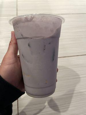 Taro Milk Tea with egg pudding, medium