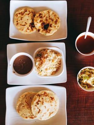 Above: chicharon con queso and pollo con queso Middle: beans and rice Bottom: revueltas and carne asada con queso