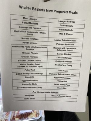 Prepared food menu