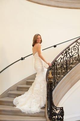 silk organza gown, hand pleated with tulle ruffle flower skirt