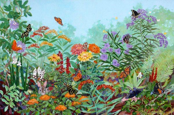 Butterflies are often the subject of Sandra Baker-Hinton's paintings as well as an interest which led her to grow her own butterflies.