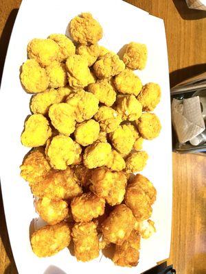 Popcorn chicken and tots! Yum