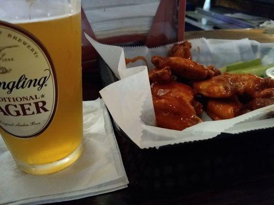 Wings and beer for the hubby, on a trip down Bingo memory lane.