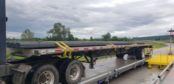 Steel rebar on flatbed