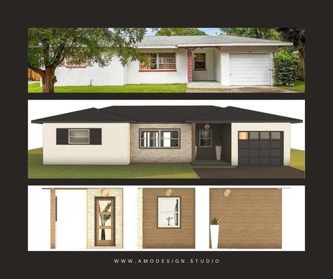 Residential Design
 Remodel / Renovation
 Single Family Home
 Exterior Before & After, 3D Rendering