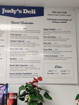 Menu - pic taken Sept 2021