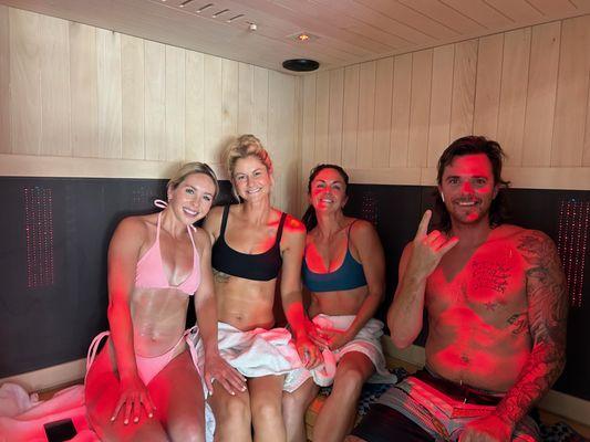 Members enjoying the communal sauna experience before a cold plunge.