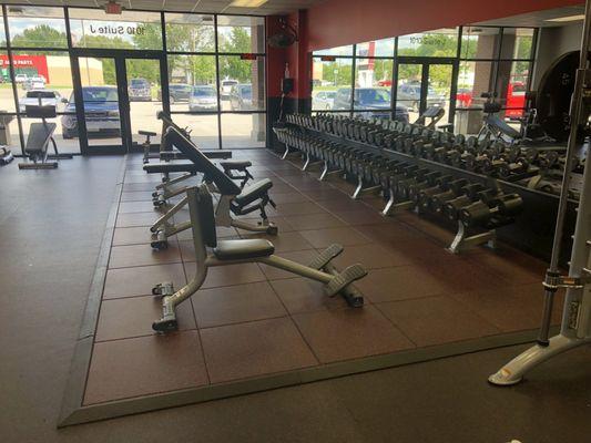 One of the 2 free weight areas in the gym