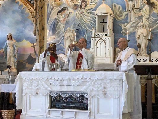 Bishop Cotta of the Catholic Stockton Diocese and Father Joseph at St Anne's Catholic Church Columbia Ca