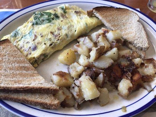 Spinach and bacon omelette w plain potatoes