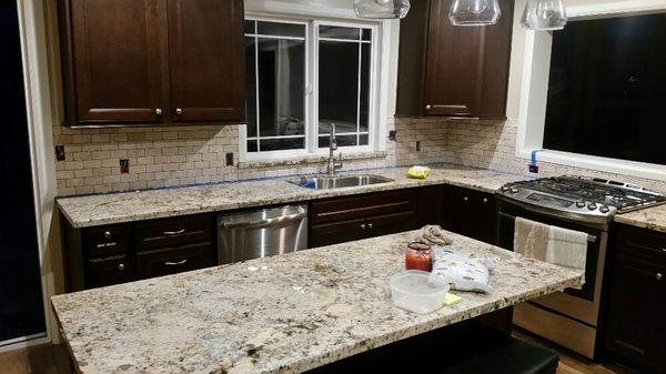 Travertine backsplash