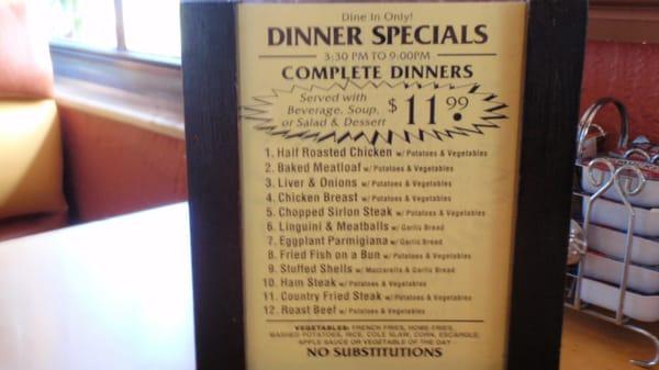 Table Specials Menu