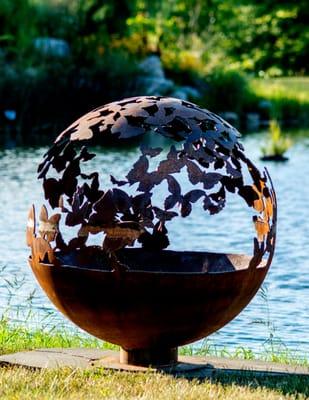 Wings - 37" Butterfly fire pit sphere by Melissa Crisp of The Fire Pit Gallery. https://www.thefirepitgallery.com/