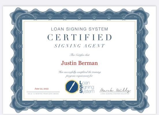 Certified Loan Signing system agent