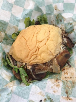 Portabella Sandwich with herbed goats cheese, arugula  and Carmelized onions