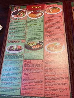 Dinner menu