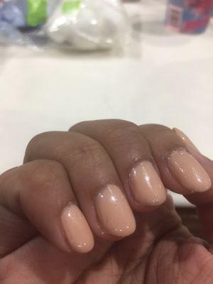 too thick of a coat, formed small pockets on my nails, side of my nails have no polish.