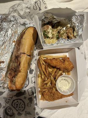 steak and cheese  sub  tenders and fries