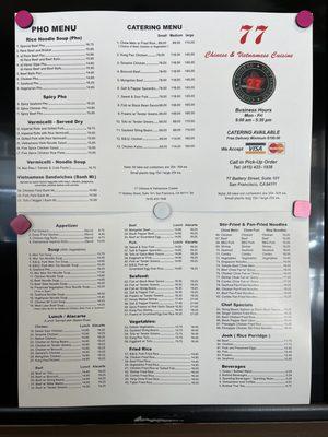 Menu as of 8/4/22