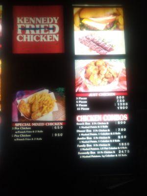 Drive through menu.