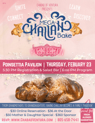 Register now at: www.chabadventura.com/challah
#challahbake #chabadventura #ventura #venturacounty #women #events #baking #tradition