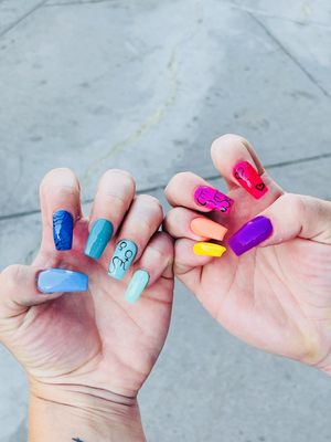 Full set, rainbow nails, pride event, done by Jennifer