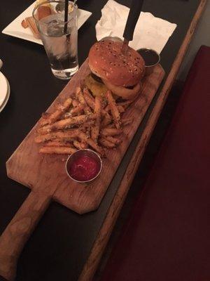 Smoked BBQ Burger with truffle fries.