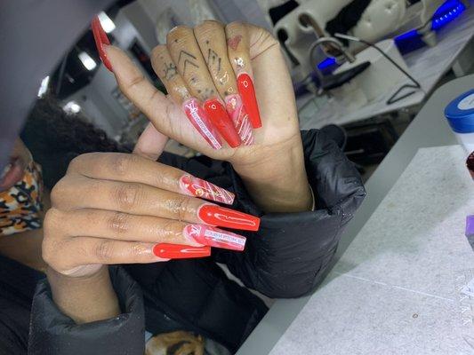 Candy Cane Louis Vuitton Nails only at @lacremenailbar