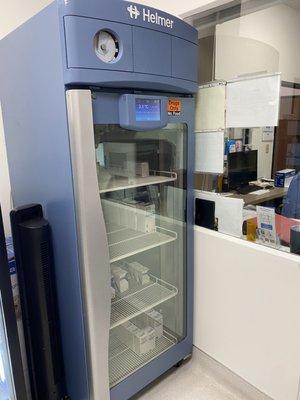 Our state of the art Helmer Refrigerator, keeps all of our Medications Safe and at the Right Temperature ready to dispense to our patients.