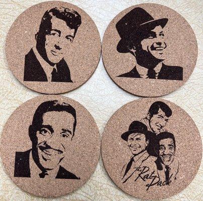 Custom Engraving is always a fun way to give a unique gift. This set of cork Rat Pack Coasters is one of my favorites!