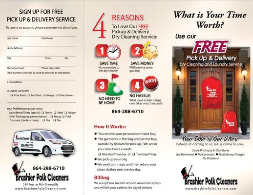 side two of our Free pickup and Delivery flyer