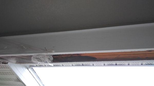 water is dripping from roof entering overhand then going to wood and its rotting