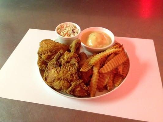 Broasted Chicken with Coleslaw, JoJo's, and Mashed Potatoes and Gravy.    Local Favorite