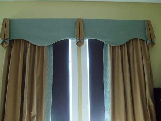 Drapery with Top treatment in a bedroom