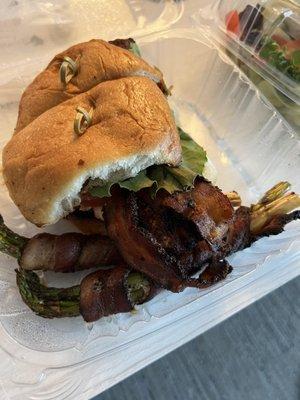 Salmon BLT* with bacon wrapped asparagus