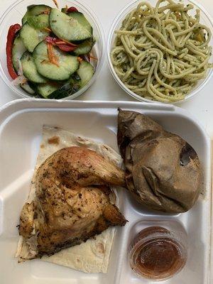 Rotisserie Chicken Combo with Fresh Side Cucumber Salad Pesto Pasta