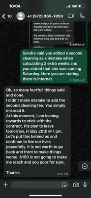 Cumhur mocks me about the cleaning fee that he never returned. The man pretends not to remeber what he has put in writing previously