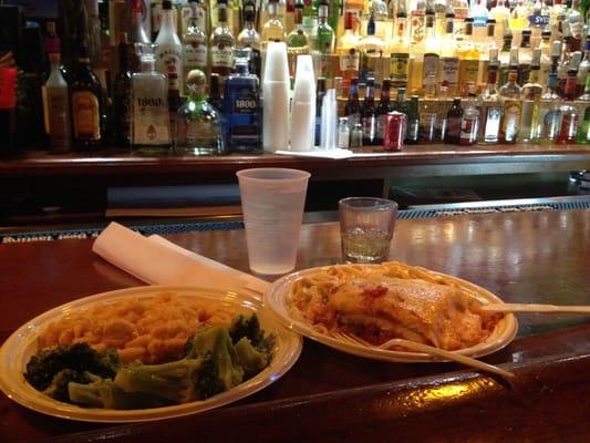 Chicken parmigiana ($10) comes with Fettuccine Alfredo plus two sides (I got Mac 'n cheese and broccoli)