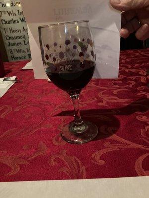 Glass of Merlot. Loved the wine glass.