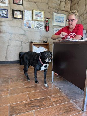 Shop Dog and owner.